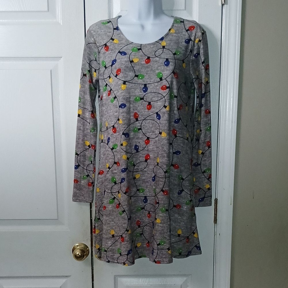 Riley & James gray christmas light dress tunic dress festive holiday  Sz S NWOT